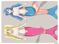 2girls bisected blonde_hair blue_eyes blue_hair breasts cannibalism censored commentary corpse death empty_eyes english_commentary guro highres houshou_hanon houshou_hanon_(mermaid) long_hair lying medium_breasts merfolk mermaid mermaid_melody_pichi_pichi_pitch monster_girl mosaic_censoring multiple_girls nanami_lucia nanami_lucia_(mermaid) navel nipples nude open_mouth twintails veiled616