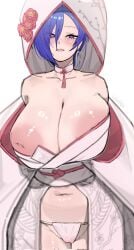 belly_button blue_hair chocker earrings flowers innie_nipples pink_areola pink_flower promeia_(zenless_zone_zero) tagme wish44 zenless_zone_zero