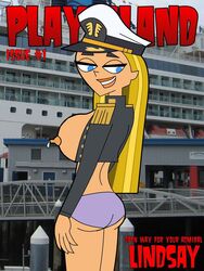 big_breasts bimbo blonde_hair breast_milk busty captain's_hat hourglass_figure human human_only lactation large_breasts lindsay_(tdi) long_hair milk_drop panties straight_hair tagme topless total_drama_island