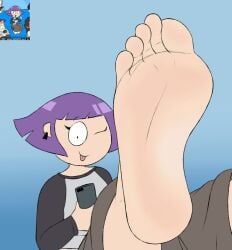 1girls 2026 alt_girl ear_piercing feet feet_focus female foot_fetish hi_res jackbox_games looking_at_viewer phone purple_hair reference_image smile_at_viewer toes tongue tongue_out wink winking_at_viewer