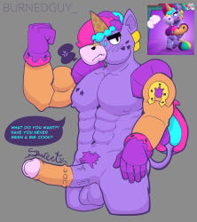 balls bara berry_(brawl_stars) boner brawl_stars burnedguy_(artist) erection flexing horn male male_only muscles muscular nude penis solo solo_male speech_bubble unicorn_horn