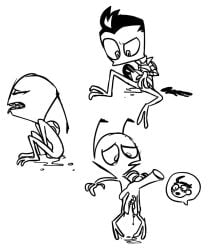 dib_membrane genital_fluids gloves hand_on_crotch inexperienced invader_zim irken offscreen_character pocketknxfe tentacle tentacle_penis zim