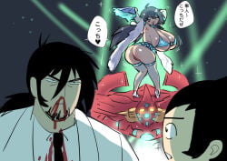 big_ass big_breasts bikini black_hair getter_emperor getter_robo getter_robo_arc jin_hayato nosebleed pussy ryoma_nagare seduction stripper takuma_nagare thirty_8ght
