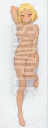 1girls ai_generated armpits arms_up blonde_hair blush breasts brown_hair dakimakura dark-skinned_female female full_body hi_res high_resolution highres lying lying_on_back naked naughty_face nipples patreon please_don't_bully_me,_nagatoro pussy sakura_(nagatoro) sleeplessnighty solo solo_focus tagme watermark