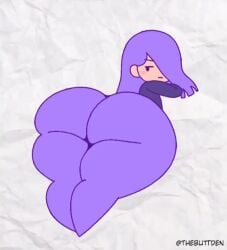 2d 2d_animation big_ass big_thighs black_eyes bubble_ass duolingo female female_focus female_only human lifting_leg lily_(duolingo) looking_away looking_back looking_relieved neutral_expression not_caring purple_hair purple_hoodie purple_pants pushing_hard smiling sound tagme thebuttden video white_background wobbling_ass