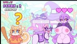? baseball_bat breasts_bigger_than_head butterscotch_(peargor) demon_horns demon_tail demon_wings exposed_breasts exposed_pussy furry horny_bat large_breasts long_hair looking_at_breasts multicolored_hair no_horny pointy_ears purple_skin shirt_lift short_hair shortstack thick_thighs tongue_out