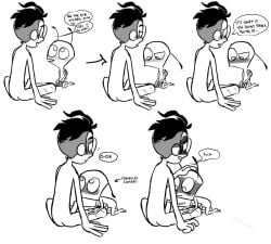 blush crawling dialogue dib_membrane erection hand_on_head imminent_fellatio invader_zim irken pocketknxfe sitting size_difference zim