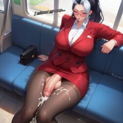 1futa absurdres ai_generated amiiari arm_support bag bench big_penis blazer blush breasts bursting_breasts button_gap cleavage closed_mouth collarbone collared_shirt couch cum cumshot dress_shirt english_text erection eyebrows_visible_through_hair formal futanari handbag huge_breasts huge_penis indoors jacket large_breasts large_penis long_penis long_sleeves looking_at_viewer looking_down medium_breasts milf miniskirt office_lady open_mouth pantyhose parted_lips pencil_skirt penis precum red_jacket red_skirt seika_jogakuin_kounin_sao_ojisan semen shirt sitting skirt skirt_suit solo suit sumeragi_rikka testicles thick_thighs thighband_pantyhose thighs torn_clothes torn_skirt train_interior trembling twitching_penis veins veiny_penis white_shirt