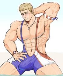 bara big_pecs blonde_hair bulge captain_america captain_america_(marvel_rivals) marvel marvel_rivals muscular muscular_male solo