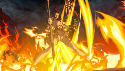 3d arc_system_works black_hair blue_eyes completely_nude completely_nude_female crusader dnf_duel dungeon_and_fighter inquisitor_(dungeon_and_fighter) knight medium_breasts mod nipples nude nude_female nude_mod ponytail pussy spear tied_hair vagina weapon