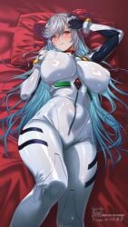 bed covered_breasts evangelion large_breasts laying_down laying_on_bed rei_ayanami tomo_eokaiteru