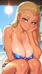 1girls 2d 2d_(artwork) abs ai_assisted ai_generated areola areolae bent_over big_breasts bikini bikini_bottom bikini_top blonde blonde_female blonde_hair blue_bra blue_eyes blue_panties breasts digital_drawing_(artwork) digital_media_(artwork) female female_focus female_only hi_res high_quality high_resolution highres light-skinned_female light_skin long_hair looking_at_viewer nipples palm_tree panties presenting_breasts roxxy_(summertime_saga) sitting smile smiling summertime_saga sunrise tanline tanlines teenage_girl teenager thick_thighs underboob wienergens