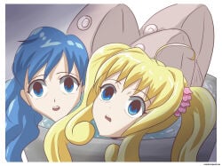 2girls ahoge blonde_hair blue_eyes blue_hair cannibalism commentary corpse death decapitation empty_eyes english_commentary guro highres houshou_hanon houshou_hanon_(mermaid) ice_bucket long_hair merfolk mermaid mermaid_melody_pichi_pichi_pitch monster_girl multiple_girls nanami_lucia nanami_lucia_(mermaid) open_mouth severed_head twintails veiled616
