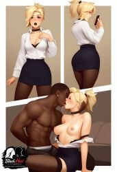 1boy 1girls 2d ai_generated ass big_ass big_breasts black_heat_studios breasts cock_in_mouth dark-skinned_male dick_in_mouth erection fellatio female female_focus full_body hetero interracial large_penis mercy oral_sex overwatch penis qos qos_tattoo queen_of_spades sex smile sweat tattoo thick thick_thighs uncensored