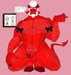 balls bara beard body_hair brawl_stars bull_(brawl_stars) demon demon_bull_(brawl_stars) demon_horns demon_tail facial_hair flaccid horns male male_only muscles muscular nose_ring penis pompadour red_skin sideburns solo solo_male spread_legs squatting teddybearfaz