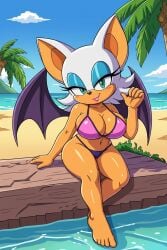 ai_generated bat beach big_breasts bikini bikini_top breasts female female_only furry furry_female furry_only inviting lipstick looking_at_viewer rouge_the_bat seductive seductive_look sexy sexy_pose sitting solo solo_female sonic_(series) sonic_the_hedgehog_(series)