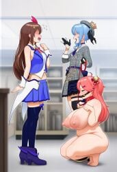 ai_generated bit_gag casual_nudity clothed_male_nude_female collar conversation flying_sweatdrops furrowed_brow half-closed_eyes hololive hoshimachi_suisei huge_breasts huge_nipples humiliation leash looking_down no_eyes paw_pose pet_play plump public_exposure public_humiliation public_nudity puffy_nipples sagging_breasts sakura_miko shaded_face squatting standing talking thick_thighs tokino_sora zmanguy