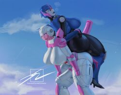 2futas arcee arcee_(g1) arcee_(prime) blue_body carlosdlimaart futa_on_futa futa_only futanari huge_breasts looking_at_viewer massive_breasts massive_cock pinup pose posing robot robot_girl sitting_on_person thick_ass thick_legs thick_thighs white_body wide_hips