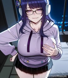 1female 1girl 1girls 2026 absurdres aesthetic ai_generated alternate_costume anime anime_style beautiful beautiful_female beautiful_girl bespectacled big_ass big_breasts black-framed_eyewear black_skirt blunt_bangs blurred_background blush blush_lines blushing blushing_female breasts bubble_ass bubble_butt buttons collarbone contemporary cowboy_shot curvy curvy_body curvy_female curvy_figure curvy_hips curvy_thighs cute cute_face digital_art digital_painting drawstring excited excited_expression excited_female excited_for_sex genshin_impact glasses grabbing_own_breast grin hair_ornament hand_on_own_hip headphones high_quality highres hood hood_down hoodie horny horny_expression horny_face horny_female hoyoverse huge_breasts indoors large_ass large_breasts line_art long_hair long_sleeves looking_at_viewer mihoyo miniskirt mole mole_under_eye night parted_lips patreon patreon_link patreon_username pleated_skirt purple_eyes purple_hair purple_hoodie raiden_shogun rissuai seductive_smile sexy sexy_body sexy_female sexy_pose skirt smile soft_shading solo solo_focus thick thighs window