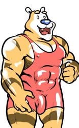 1boy 2014 bara bulge engorgedinches frosted_flakes furry furry_only gay male male_only mascot muscular nipples_visible_through_clothing sjwmegatron solo tagme tiger tony_the_tiger yaoi
