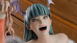 big_breasts breasts capcom darkstalkers female giantess imminent_vore juri_han laugh laughing morrigan_aensland nude_female smile smiling street_fighter succubus tagme themightyhq thick_thighs