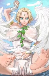 1girl 1girls angel angel_(tekken) bandai_namco bare_feet barefoot big_breasts blue_eyes breasts feet fighting_game huge_breasts large_breasts namco namco_bandai tekken tekken_2 tekken_tag_tournament tekken_tag_tournament_2 twitter video_game_character video_game_franchise video_games viperv white_wings wings