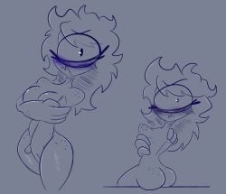 1girls artist_request ass blush breasts covering cyclops embarrassed female nude tagme