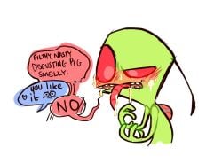 blush color cum cum_on_face dialogue dib_membrane disgusted invader_zim irken offscreen_character pocketknxfe zim