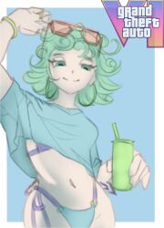 bikini curly_hair cute green_hair gta_vi_cover_girl one-punch_man tatsumaki