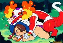 1boy 1girls ai_assisted ai_generated dlewdedai juliana_(pokemon) on_stomach pokemon pokemon_sv pokephilia