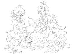 3girls amelia_wil_tesla_seyruun breasts female female_only human large_breasts lina_inverse monochrome multiple_girls naga_the_serpent princess short_hair sketch slayers sorceress tagme threesome yuri