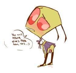 blush color dialogue invader_zim irken looking_at_viewer looking_back pocketknxfe school_uniform tentacle_penis zim
