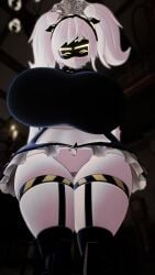 1girls ass big_boobs big_breasts boobs_bigger_than_head boobs_focus bow breasts female_focus female_only grey_hair hands_on_hips huge_breasts huge_butt j_(murder_drones) maid_uniform murder_drones silver2299 smile smiling smiling_at_viewer tail thick_thighs thighs tiara yellow_eyes