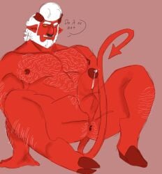 balls bara beard boner brawl_stars bull_(brawl_stars) demon demon_bull_(brawl_stars) demon_horns demon_tail erection facial_hair horns male male_only muscles muscular nose_ring nude penis pompadour red_skin sideburns solo solo_male spread_legs teddybearfaz
