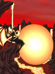 1girls anthro colossal_belly dragon dragoness drinking glowing_belly huge_breasts inflation lava magma massive_belly sitting_on_edge volcanic_setting wolfdan86