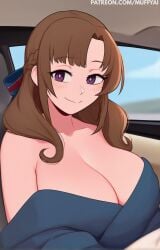 ai_generated bbw brown_hair eyes huge_breast mature_female milf oosuki_mamako purple