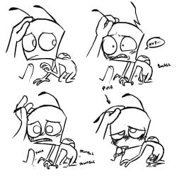 antennae_(anatomy) antennae_grab blush fellatio half-closed_eyes hand_on_head invader_zim irken offscreen_character on_hands_and_knees pocketknxfe tentacle_penis zim