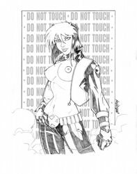 1girls 2004 anna_marie caroline crossover female female_only ghost_in_the_shell jonboy_meyers kusanagi_motoko marvel monochrome rogue_(x-men) solo straight_hair x-men