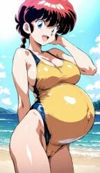 ai_generated animated breasts leaking_milk looking_at_viewer pregnant ranma_1/2 ranma_saotome red_hair revealing_breasts swimsuit tagme video