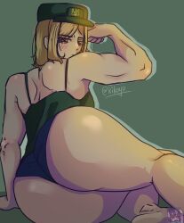 ass_focus azov_chan beautiful big_ass blonde blonde_female blonde_hair booty cap kikoyo marichka military military_uniform muscles muscular muscular_female sexy_pose tryzub ukrainian ukrainian_girl