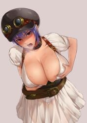 1girls ayane_(doa) big_breasts breasts_out dead_or_alive exposed_breasts female grabbing_own_breast heavy_breathing holding_breast large_breasts leaning_forward official_alternate_costume panties pantyshot pantyshot_(standing) purple_hair red_eyes see-through see-through_clothing short_hair underwear white_panties white_underwear