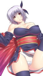 1girls ayane_(doa) big_breasts breasts breasts_out cameltoe cleavage dead_or_alive exposed_breasts female kunoichi large_breasts ninja nipple_slip nipples panties pantyshot pantyshot_(kicking) purple_hair purple_thighhighs red_eyes short_hair thighhighs underwear white_panties white_underwear