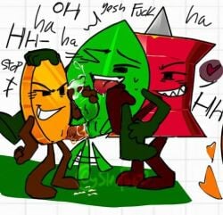 1boy 1futa 1girl anal anal_sex battle_for_dream_island bfdi brown_penis coiny coiny_(bfdi) cum ejaculation futanari green_penis laughing leafy_(bfdi) object_shows penis pin_(bfdi) tail tail_wagging threesome tongue wagging_tail yuri