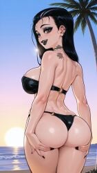 1girls 2d 2d_(artwork) ai_assisted ai_generated areola areolae ass ass_grab ass_support big_breasts bikini bikini_bottom bikini_top black_hair black_lipstick breasts bubble_ass bubble_butt digital_drawing_(artwork) digital_media_(artwork) female female_focus female_only goth goth_girl gothic hand_on_ass hands_on_ass hi_res high_quality high_resolution highres light-skinned_female light_skin lipstick long_hair looking_at_viewer makeup nipples odette_(summertime_saga) palm_tree panties presenting presenting_ass presenting_breasts sideboob smile smiling standing summertime_saga sunrise thick_ass thick_thighs wienergens