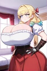 ai_generated blonde_hair blue_eyes female huge_breasts scarlett_(unicorn_overlord) unicorn_overlord