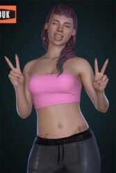 1girl 1girls 3duk ai_assisted cassidy_(life_is_strange) dyed_hair female female_focus female_only life_is_strange life_is_strange_2 peace_sign peace_symbol purple_hair solo solo_female solo_focus sticking_out_tongue tongue tongue_out