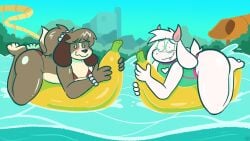 2boys animal_crossing ass bikini blush deltarune digby_(animal_crossing) embarrassed kellybun male ralsei tagme