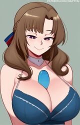 ai_generated bbw brown_hair eyes huge_breast mature_female milf oosuki_mamako purple