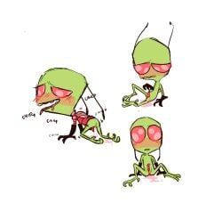 blush chirping color crawling genital_fluids gloves invader_zim irken pocketknxfe sitting solo tentacle_penis zim