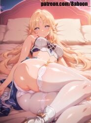 ai_generated ass ass_focus elf_ears female female_only genshin_impact laying_down long_hair looking_at_viewer nicole_reeyn_(genshin_impact) panties self_upload